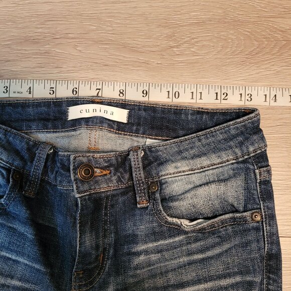 eunina Jeans Womens 7 Maxwell Low Rise Skinny Ripped Medium Dark Stretch Denim - Picture 5 of 10